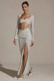 Embellished Ruched Maxi Skirt in White