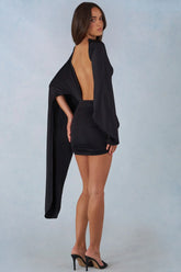 Draped Cape Mini Dress in Black