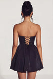 Corset Tulle Mini Dress in Jet Black