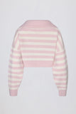 Soft Knit Layered Collar Cropped Jumper in Pink Stripe