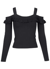 Cold Shoulder Ruffle Top Jet Black