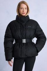 Waterproof Belted Oversized Ski Jacket in Black