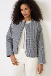 Cashel Check Collarless Quilted Jacket