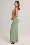 Modal Plunge Backless Maxi Dress in Sage Green