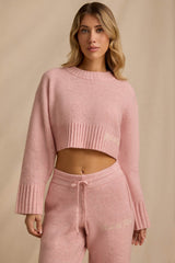 Ribbed Knit Cropped Jumper in Blush Pink