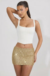 Embellished Low Rise Mini Skirt in Gold