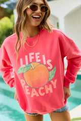 Life Is Peachy Light Red Graphic Sweatshirt