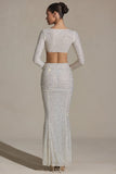 Embellished Ruched Maxi Skirt in White