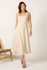 Kaiden Linen Seamed Midi Dress