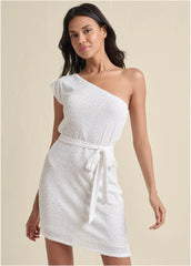 One Shoulder Sequin Dress White