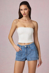 High Waist A Line Shorts in Mid Blue Wash