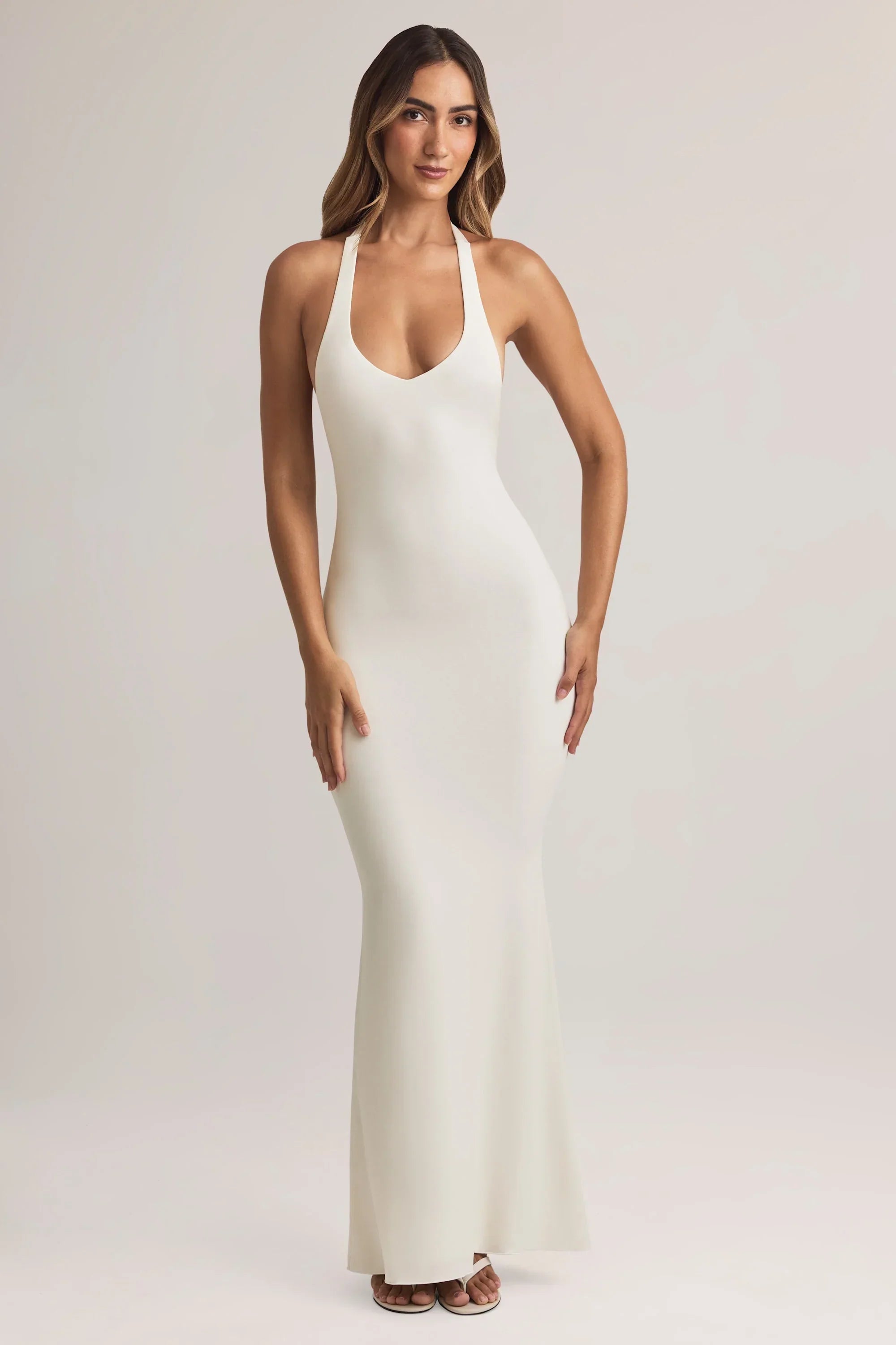 Modal Halterneck Maxi Dress in White