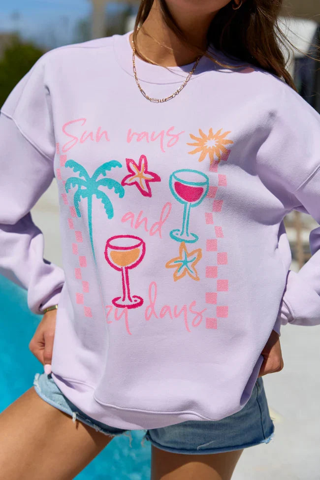 Sun Rays And Lazy Days Purple Graphic Sweatshirt
