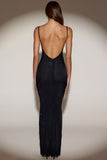 Sheer Embellished Backless Maxi Dress in Black