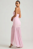 Asymmetric Strapless Fishtail Maxi Dress in Soft Pink