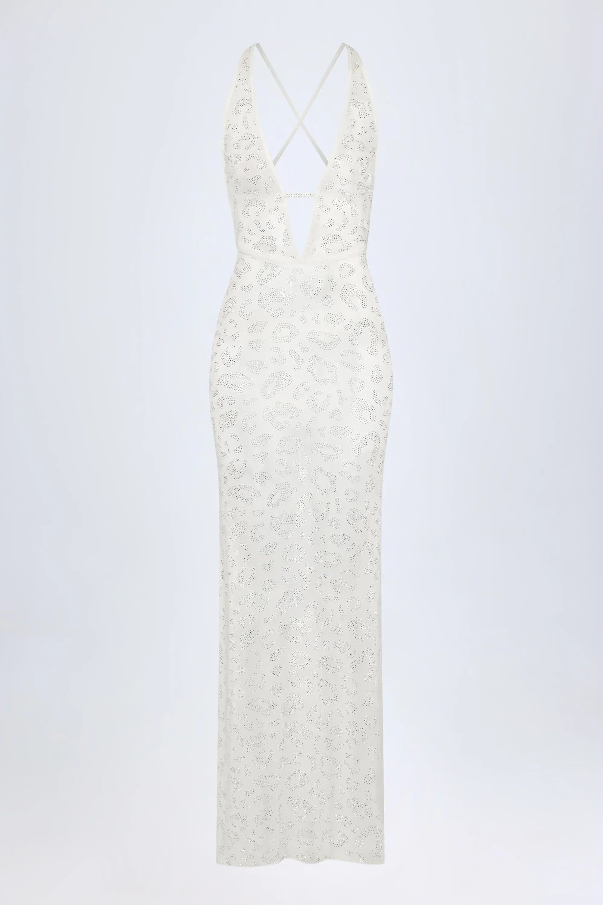 Embellished Backless Maxi Dress in White