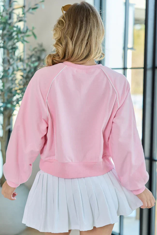 Baseline Pink Piped Lounge Crewneck Sweatshirt