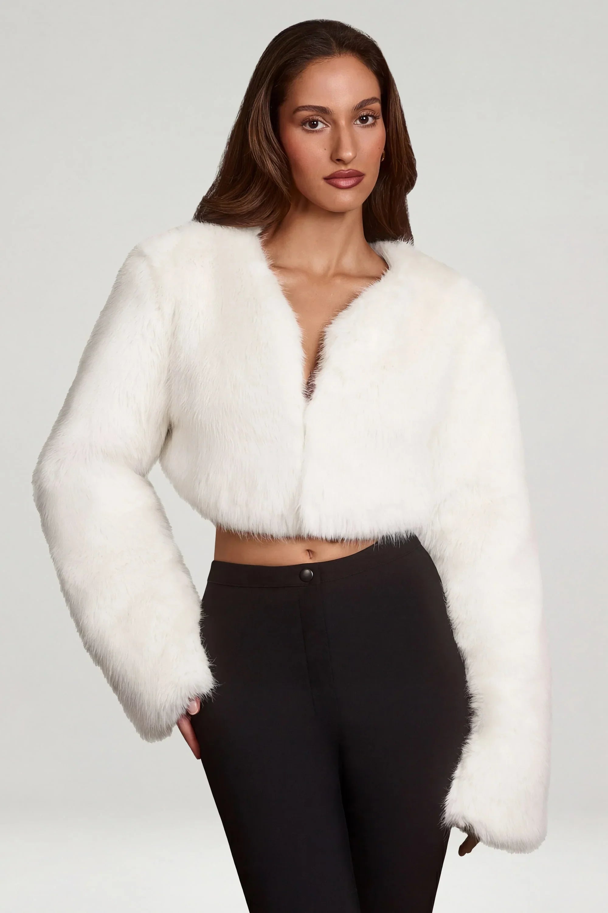 Faux Fur Cropped Bolero in White