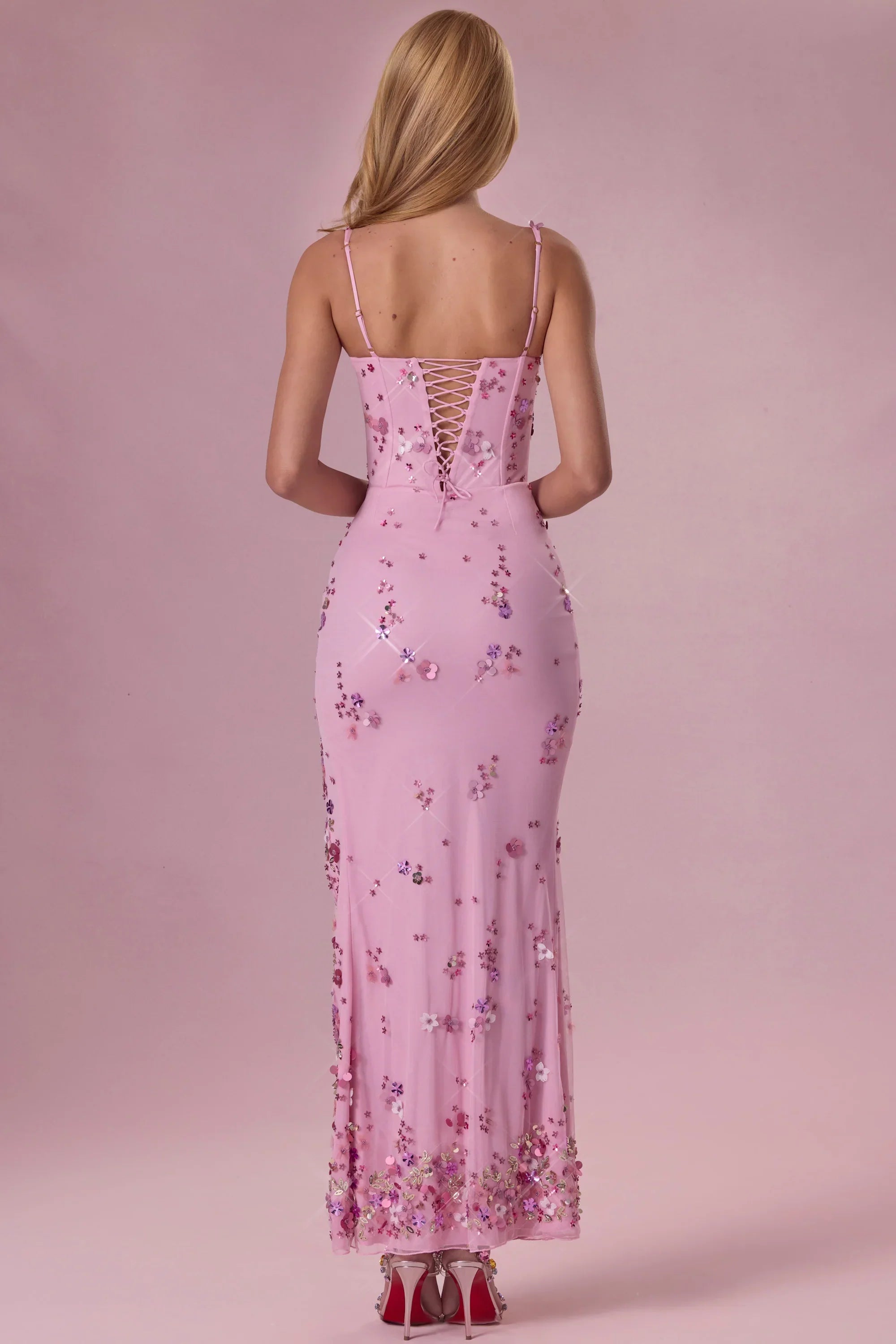 Embellished Corset Maxi Dress in Candyfloss Pink