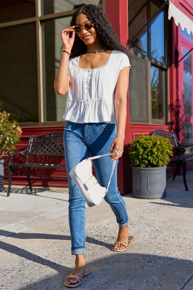 Ellison Ivory Buttoned Babydoll Top