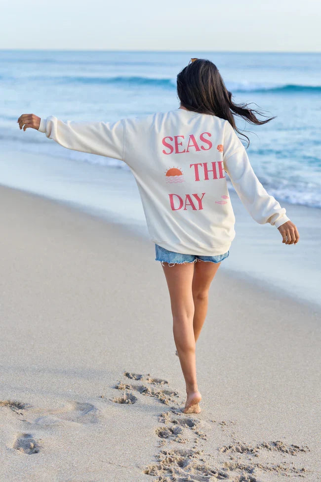 Seas The Day Cream Graphic Sweatshirt