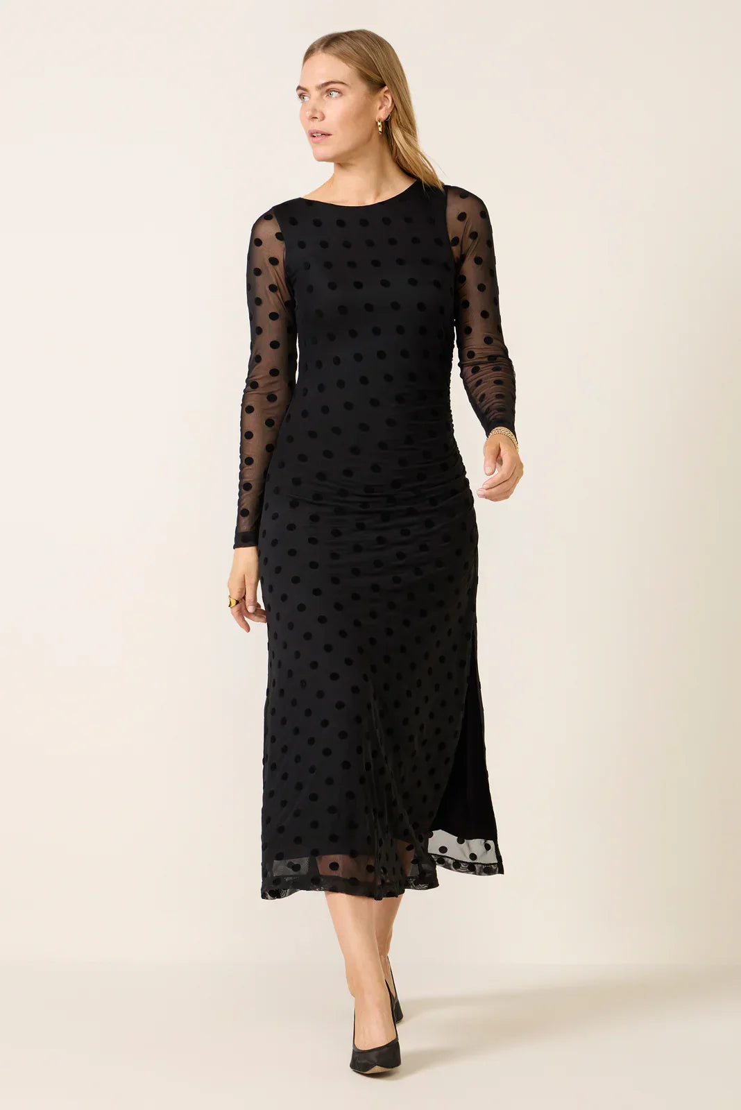 Brinley Mesh Polka Dot Midi Dress