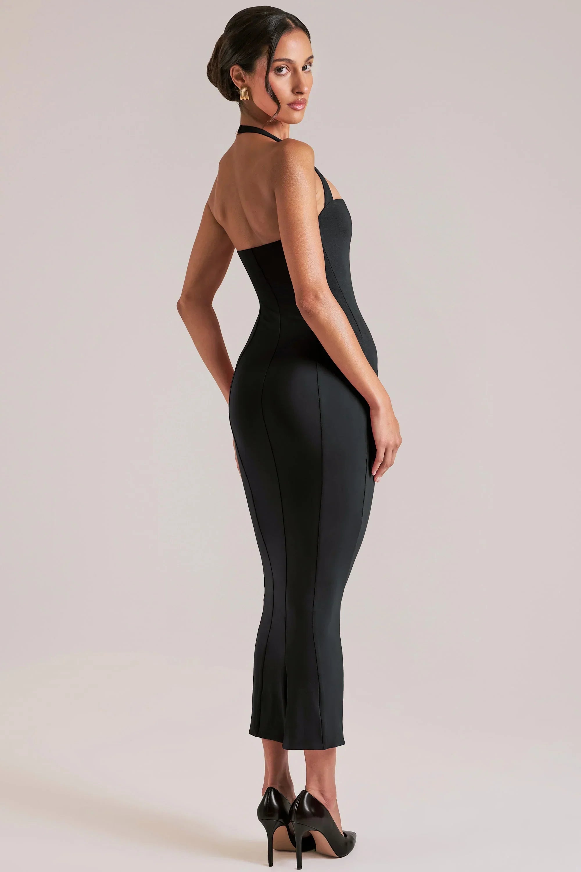 Halterneck Midaxi Dress in Black