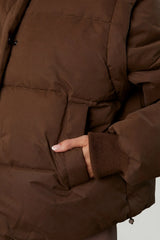 Cropped Puffer Jacket with Detachable Sleeves in Cocoa Brown