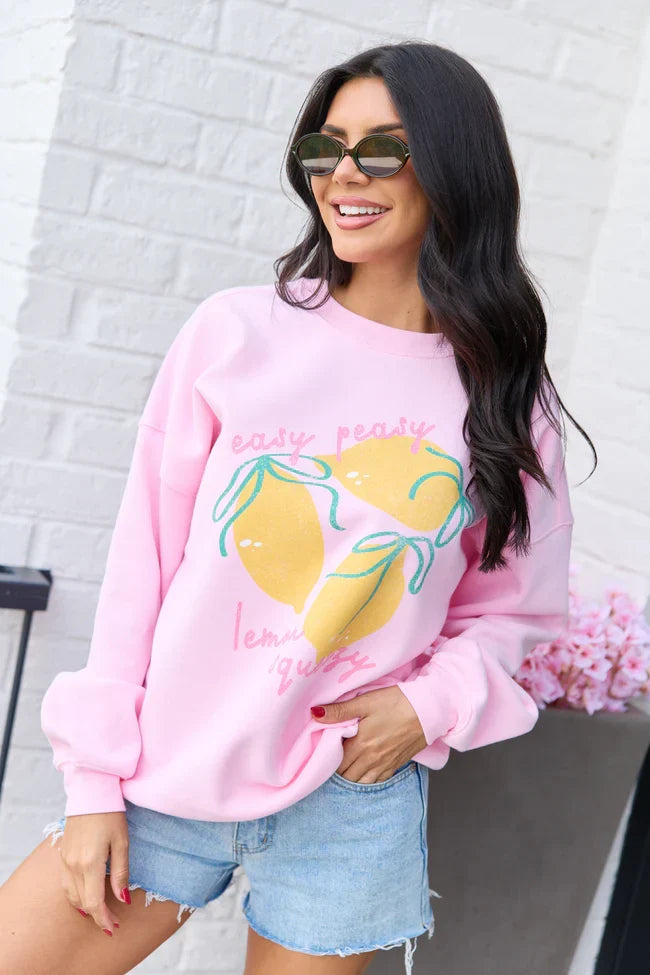 Easy Peasy Light Pink Graphic Sweatshirt