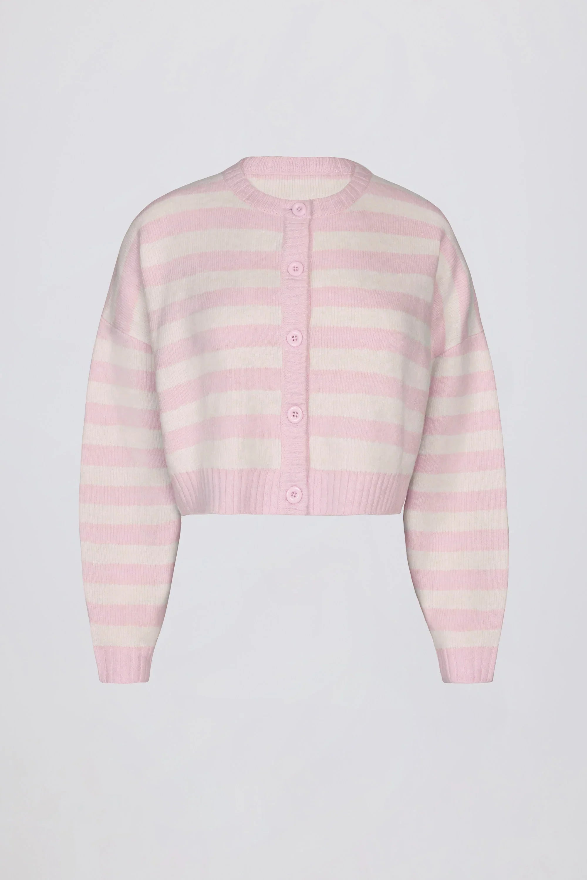 Soft Knit Stripe Cropped Cardigan in Pink Stripe