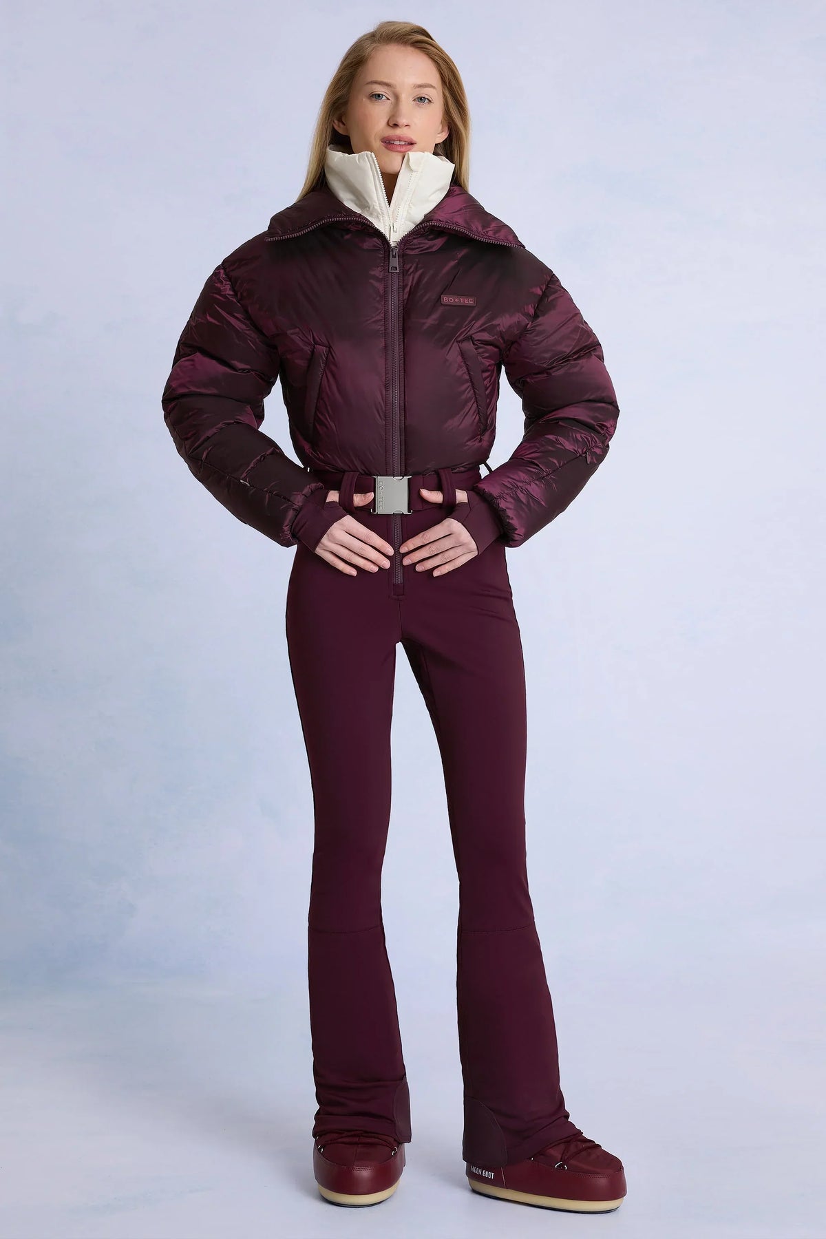 Waterproof Belted Layered Ski Suit in Burgundy