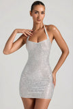 Embellished Halterneck Mini Dress in White