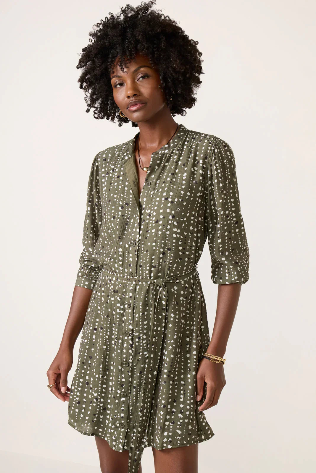 Puff Sleeve Belted Shirt Dress