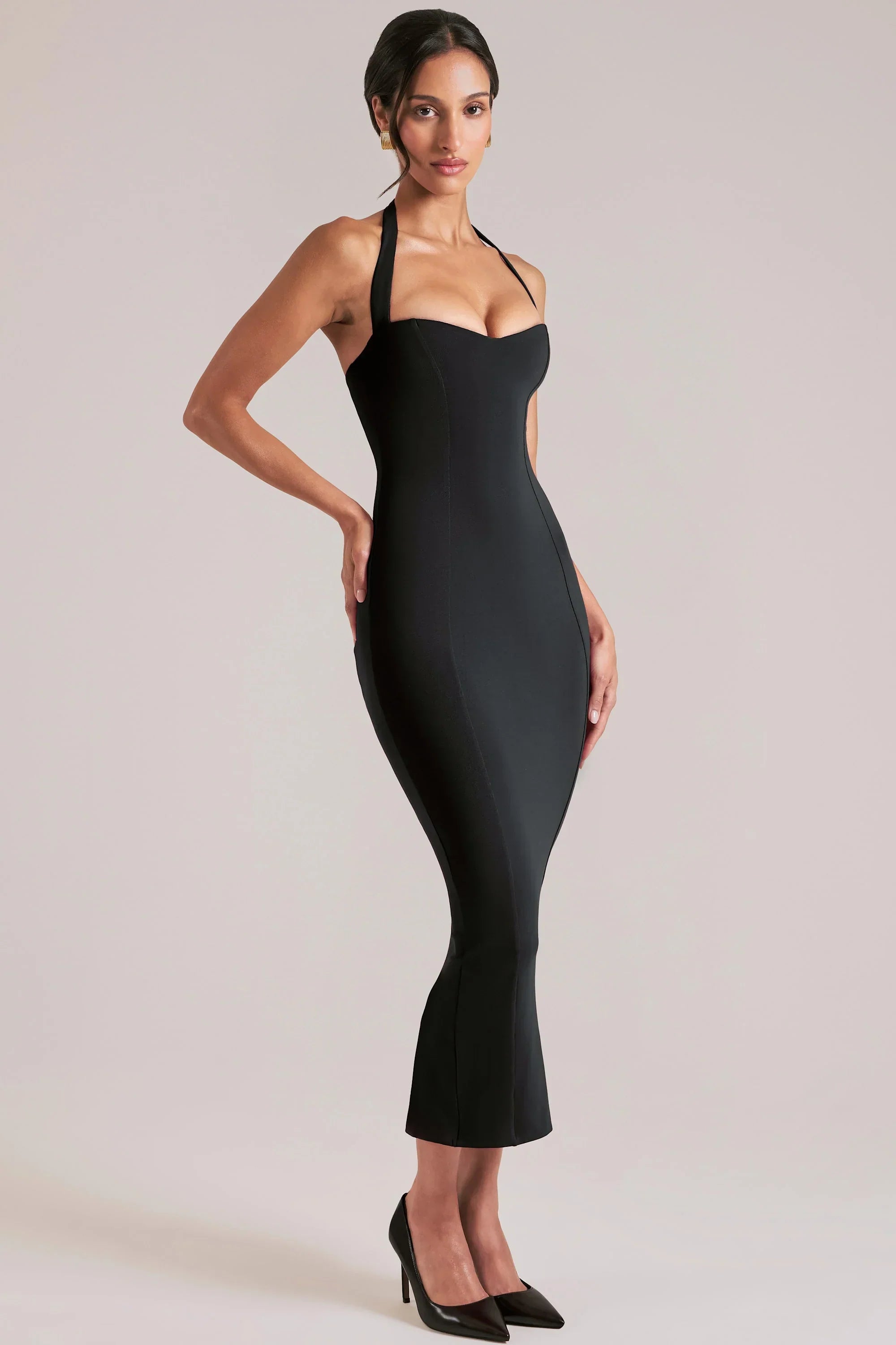 Halterneck Midaxi Dress in Black