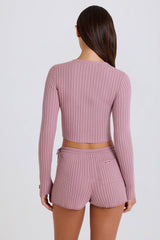 Ribbed Knit Tie Mini Shorts in Mauve