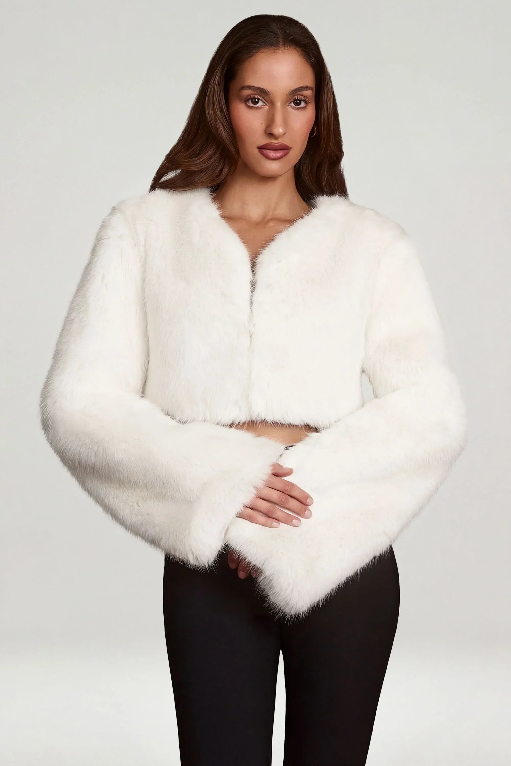 Faux Fur Cropped Bolero in White
