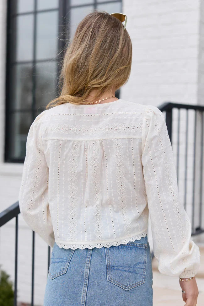 Harper Ivory Eyelet Tie Front Top