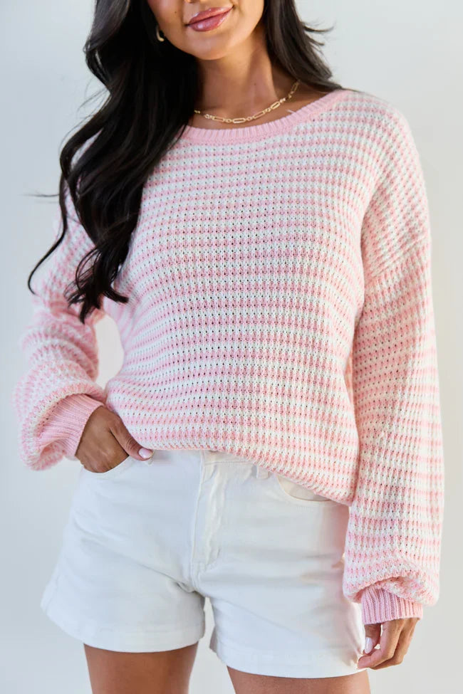 Lennon Blush and Ivory Striped Knit Sweater