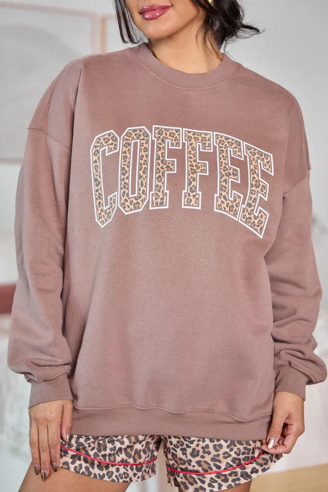 Coffee Leopard Print Mocha Graphic Sweatshirt