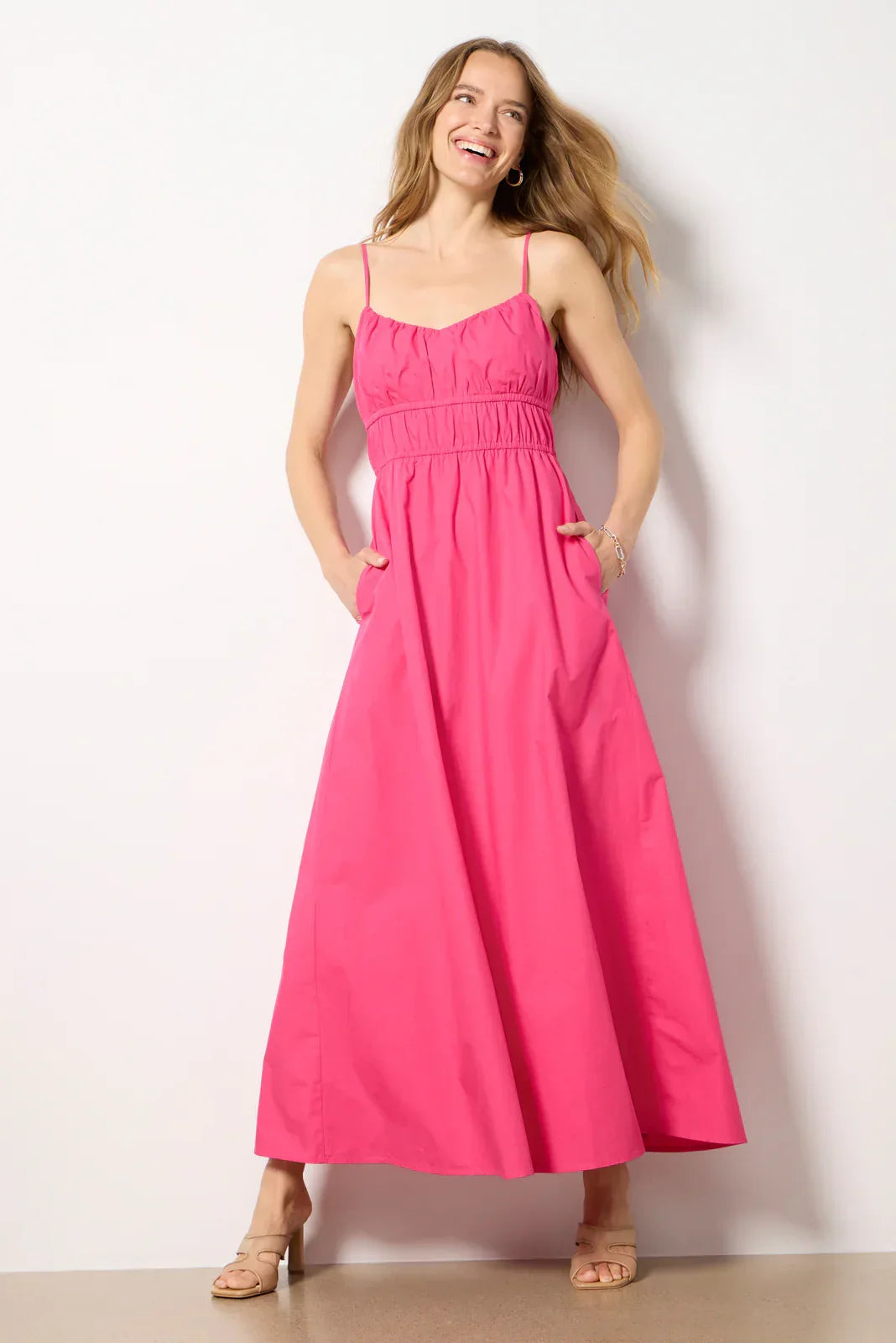 Poplin Ruched Maxi Dress