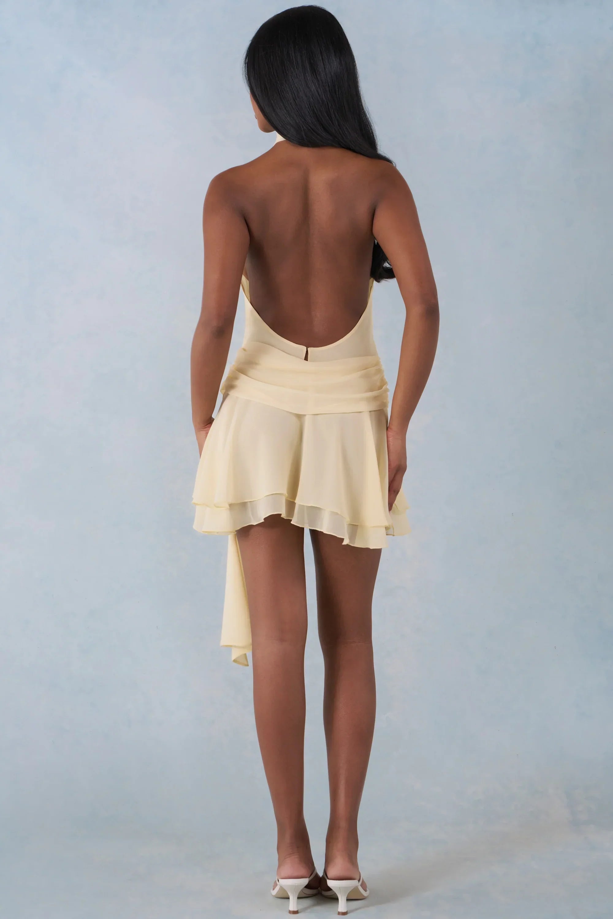 Halterneck Mini Dress in Butter Yellow