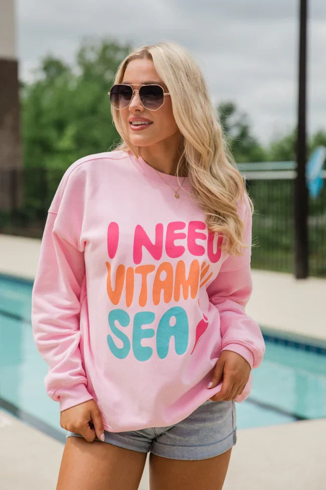 I Need Vitamin Sea Light Pink Graphic Sweatshirt