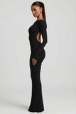Modal Ruched Backless Maxi Dress in Black