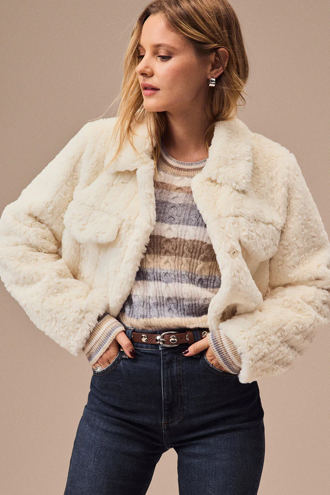 Lettie Striped Cable Cashmere Sweater