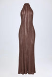 Backless Halterneck Maxi Dress in Bronze