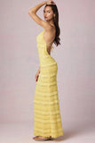 Ruffled Backless Halterneck Maxi Dress in Lemon Yellow