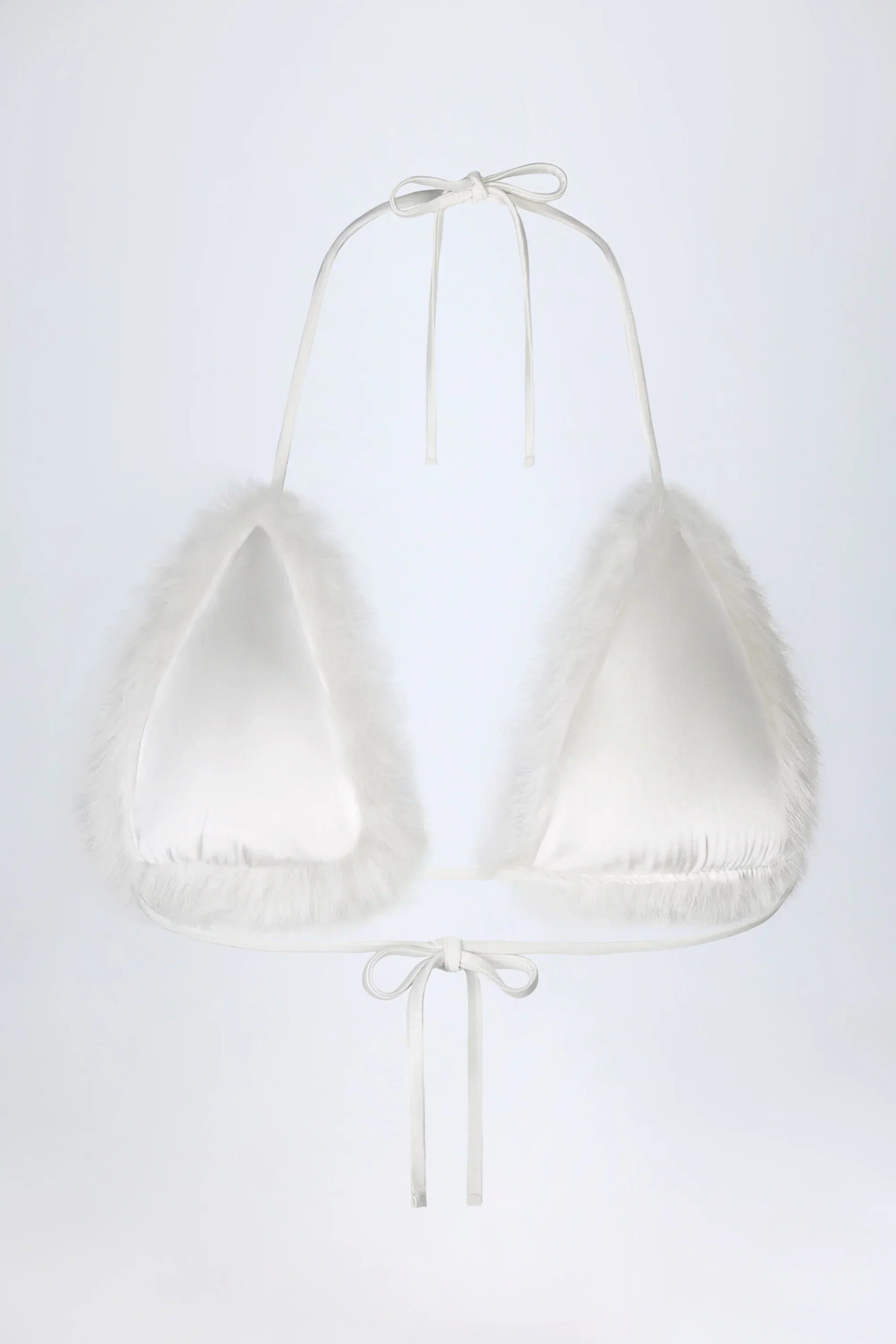 Faux Fur Triangle Bralette in White