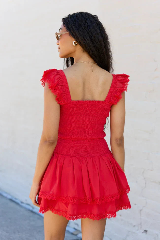 Sweet Talk Red Flutter Shoulder Tank and Skort Set
