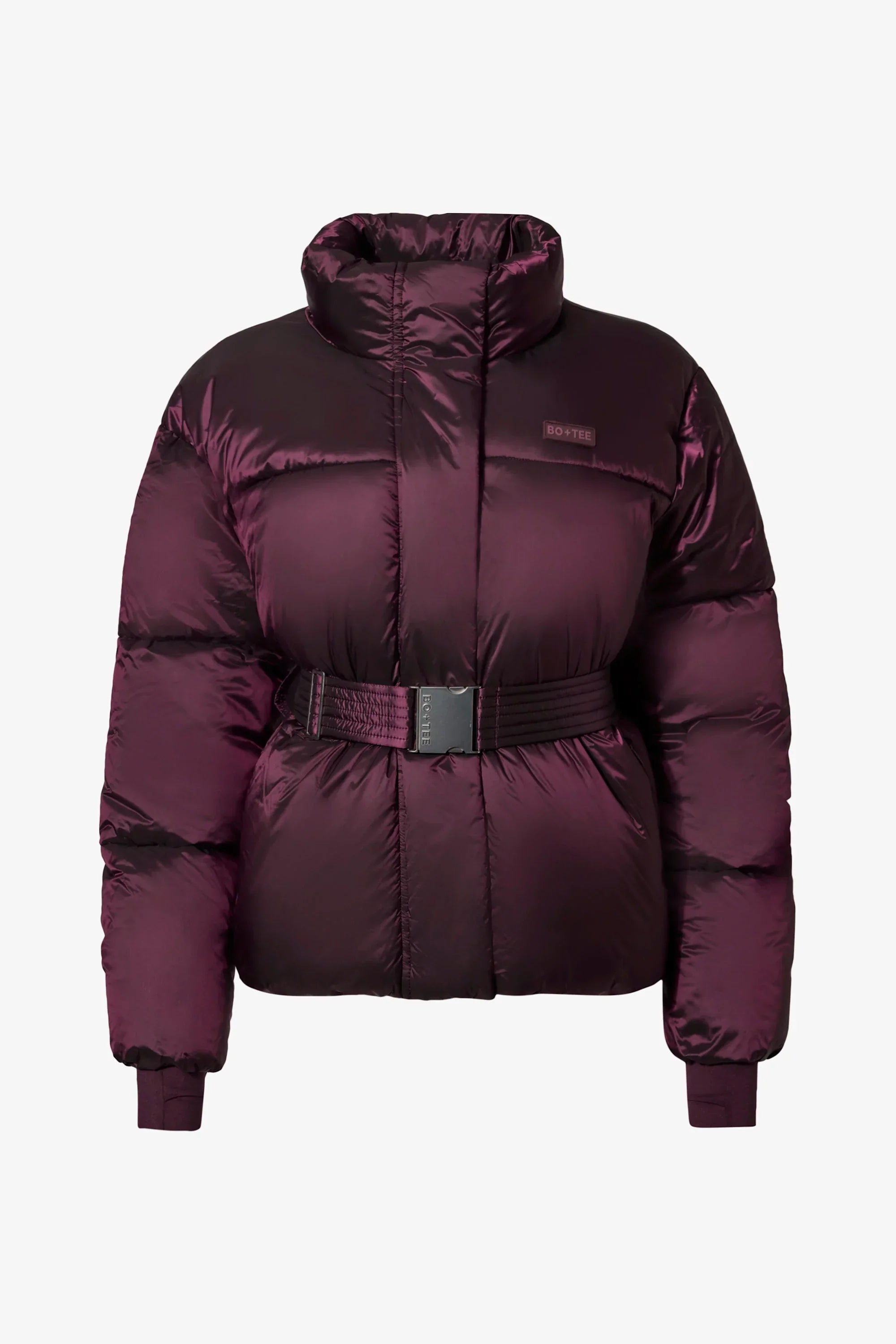 Waterproof Belted Oversized Ski Jacket in Burgundy