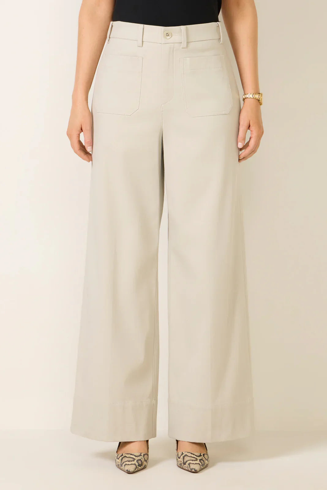Stretch Twill Patch Pocket Wide Leg
